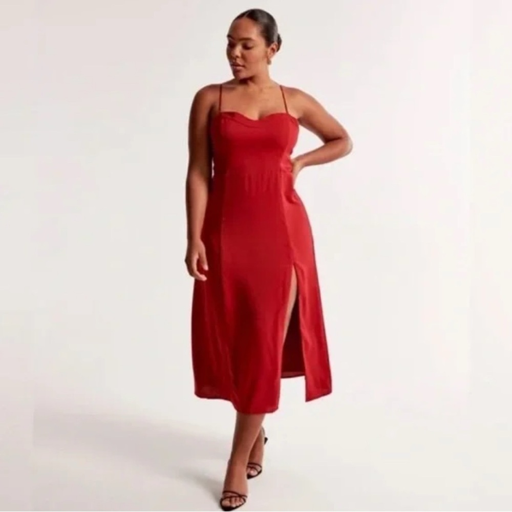 Abercrombie & Fitch Red Slit Midi Dress